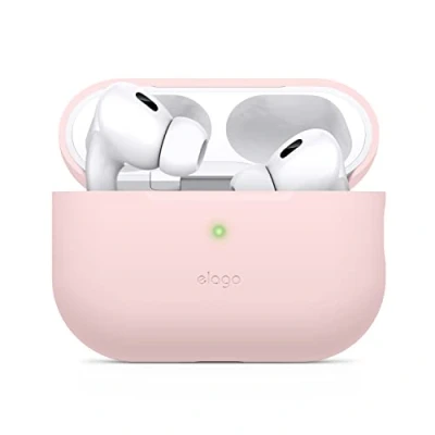 Afbeelding van Elago Siliconen beschermhoes compatibel met Apple AirPods Pro 2e generatie, beschermhoes, led aan de voorkant, draadloze ondersteuning (mooi roze)