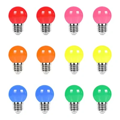 Afbeelding van UYHGO Ledlamp, E27, kleur, 1 W (komt overeen met 10 W), G45, kleurrijke lampen, roze, oranje, rood, geel, blauw, groen, 12 stuks
