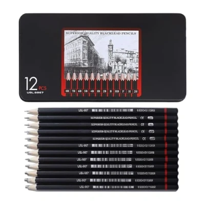 Afbeelding van NyxSeat Set van 12 tekenpotloden verschillende hardheidsgraden 2H H F HB B 2B 3B 4B 5B 6B 7B 8B Voor kinderen, volwassenen, kunstenaars, beginners (zwart)