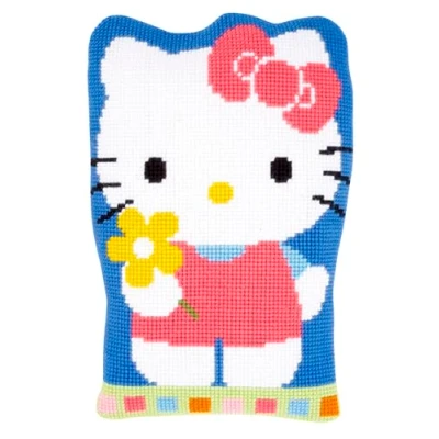 Afbeelding van Kruissteekvormkussen kit Hello Kitty met bloem Vervaco PN 0153955