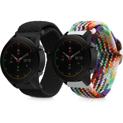 Afbeelding van kwmobile Horlogebandjes geschikt voor Xiaomi Mi Watch Color Sport / S1 Active 2 x Nylon Smartwatch bandje in zwart meerkleurig.