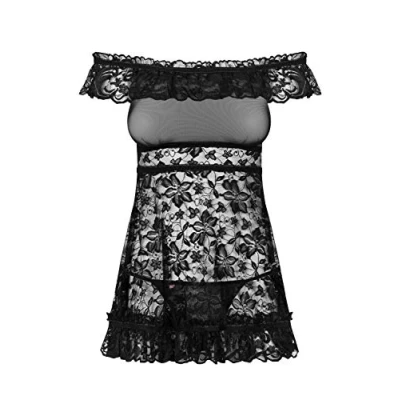 Afbeelding van Obsessive Flores Chemise &amp; Thong Black L/XL