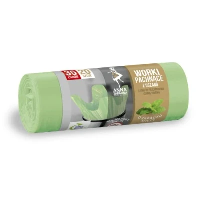 Afbeelding van ANNA ZARADNA ST AZ 038091 Vuilniszakken met handgrepen, 35 liter, muntgeur, vuilniszakken, voor kantoor, HDLD folie, kleur: groen, 20 stuks