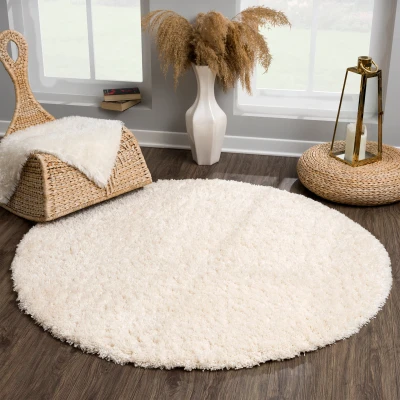Afbeelding van Porto Soft Fluffy Vloerkleed Hoogpolig Effen Creme 120 cm rond