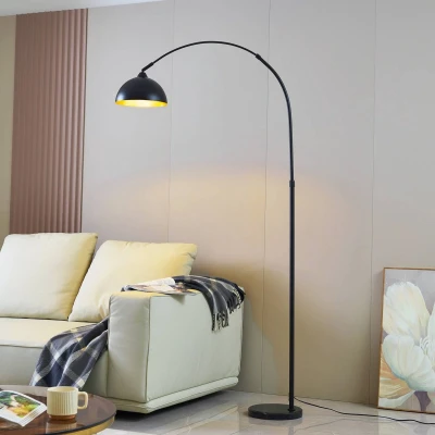 Afbeelding van Lindby vloerlamp Tonka, zwart/goud, metaal, Ø 25 cm