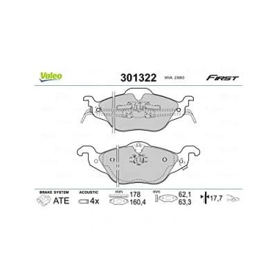Afbeelding van VALEO 301322 Remblokkenset FIRST Vooras Incl. slijtage waarschuwingscontact Zonder anti kreukplaat OPEL: Astra G Saloon, CC, Caravan