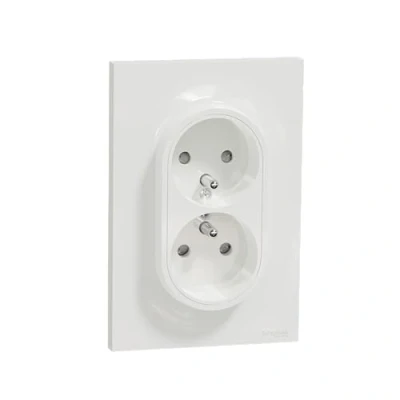 Afbeelding van Schneider Electric S521089 dubbel stopcontact met aarding, 2P+T, Odace, 230 V, wit