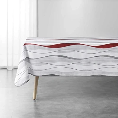Afbeelding van douceur d&#039;intérieur, Rechthoekig tafelkleed (150 x 240 cm) Ondulys wit/rood, bedrukt polyester
