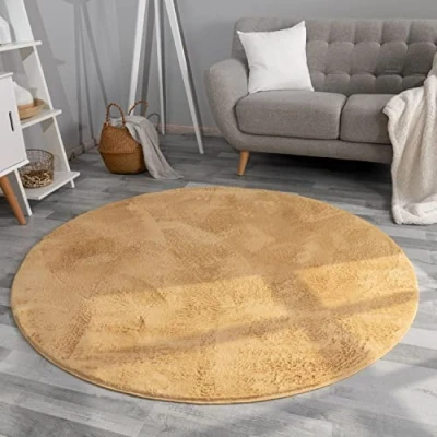 Afbeelding van TT Home Shaggy Tapijt, hoogpolig, pluche, effen, modern, kleur: geel, afmetingen: 80 cm, rond