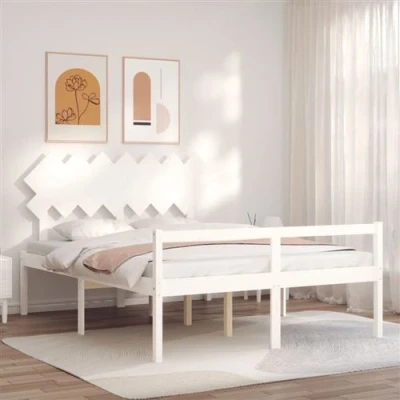 Afbeelding van Bedframe Met Hoofdbord Massief Hout 140X190 cm 150 x 200 / Wit