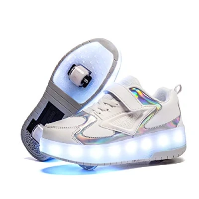 Afbeelding van Schoenen Voor jongens en meisjes Met wieltjes LED Lichtgevend Outdoor sportschoenen Skateboardschoenen verjaardag, vakantie, 888wit