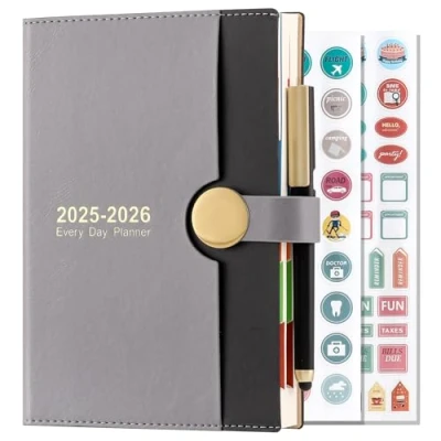 Afbeelding van Schoolagenda 2025 2026, DIN A5, pagina per dag, van augustus tot 13 maanden dagplanner, hardcover met pen (zwart)