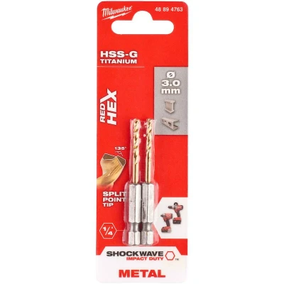 Afbeelding van Milwaukee Metaalboor Hss g Tin Red Hex Shockwave 3.0 Mm (2 Stuks)