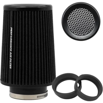 Afbeelding van Universele conische luchtfilter, 76 mm, 89 101 hoge prestaties, luchtinlaat, ronde kegel, luchtfilter voor raceauto, sport, 3 maten in 1 (zwart grijs)