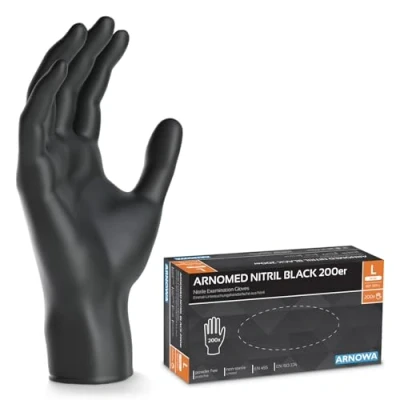 Afbeelding van ARNOMED Zwarte wegwerphandschoenen, 200 stuks/doos, nitril handschoenen, maat L, poedervrij en latexvrij, verkrijgbaar in de maten S, M, L XL
