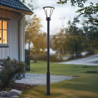 Afbeelding van Lucande LED buitenlamp Elario, 222 cm, zwart, aluminium
