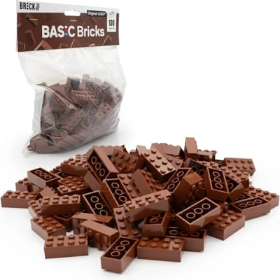 Afbeelding van Set van 100 Lego Classic bouwstenen, bruin rood (bruin), 2 x 4 stenen, starterset of uitbreiding voor stenen en plaat Basisstenen (3001)