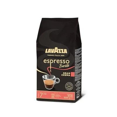 Image de Lavazza, Espresso Barista Gran Crema Grains de café torréfiés au tambour avec arômes fruits secs, Arabica et Robusta, intensité 7/10, torréfaction légère, paquet 1 kg