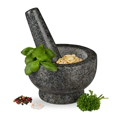 Afbeelding van Relaxdays vijzel met stamper graniet kruiden vermaler groot mortier mortel 250 ml