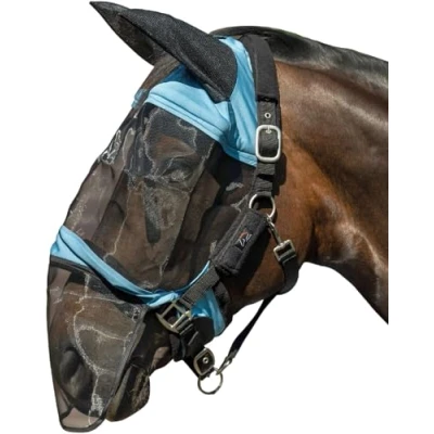 Afbeelding van HKM Premium Masque anti mouches protection du naseau Bleu Gris Shetland poney