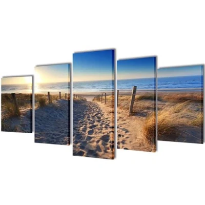 Afbeelding van VidaXL Canvas muurdruk set zandstrand 200 x 100 cm