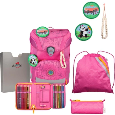 Afbeelding van DerDieDas Schooltas ErgoFlex Easy Exklusiv Neon Schulranzenset 5 delig Pink Planet Roze
