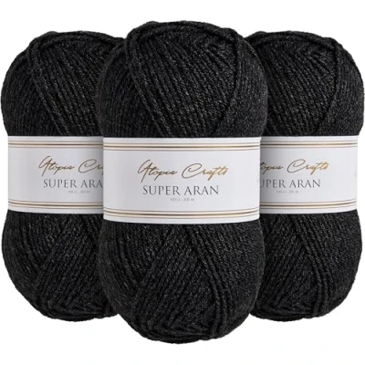 Afbeelding van Utopia Crafts Super Aran 3 bollen brei en haakgaren, 100 g (antracietgrijs)