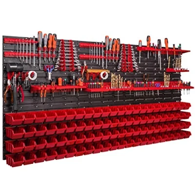 Afbeelding van Botle Gereedschapswand, 1728 x 780 mm, stapelboxen, gereedschapshouders, wandplaat met houderrails, voor garage, magazijn, werkplaats en hobby (ITBNN600x6 U2122 NP4 R444)