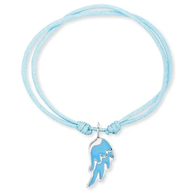 Afbeelding van Herzengel Mädchen Kinder Armband aus hellblauem Nylon und einem Flügel Anhänger hellblauer Emaille Ösenverschluss längenverstellbar nickelfrei