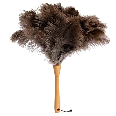 Afbeelding van Plumeau 35 cm met echte struisvogelveren handgemaakte struisvogelplumeau z2375 (silverfloss/extra zachte veren)