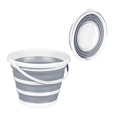 Afbeelding van Relaxdays 1 stuks opvouwbare emmer, 10 liter, schenktuit, ophangoog, draaggreep, emmer voor huis en camping, schoonmaakemmer, grijs/wit, stuk