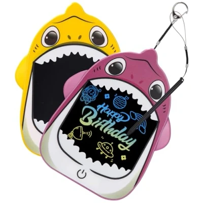 Afbeelding van Set van 2 draagbare lcd schrijfborden voor kinderen, magisch bord, haaienstijl, kleurrijk display, uitwisbaar schrijfblok, speelgoedcadeau vanaf 2, 3, 4, 5, 6, 7 jaar, cadeau meisjes en