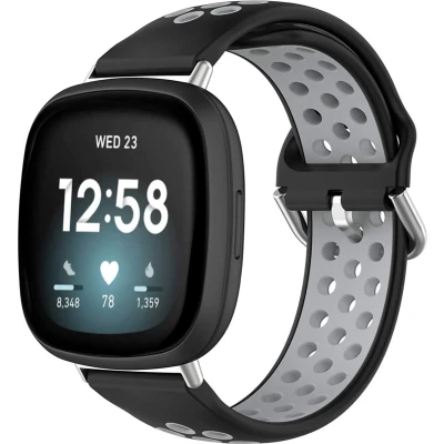 Afbeelding van iMoshion Bandje Geschikt voor Fitbit Versa 4 / 3 Sense (2)/Grijs Siliconen sport band zilveren gesp kastaansluiting Zwart