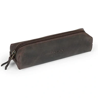 Afbeelding van Londo Pennenetui van echt leer, met ritssluiting, blauw, Kastanje, Pen Case