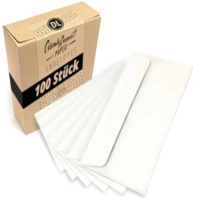 Afbeelding van Japun witte enveloppen (100 stuks) van papier, envelop zonder venster DIN lang 220 x 110 mm