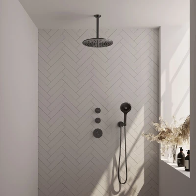 Afbeelding van Brauer Gunmetal Edition Regendoucheset inbouw hoofddouche 30cm plafondarm 3 gladde knoppen handdouche rond standen PVD geborsteld