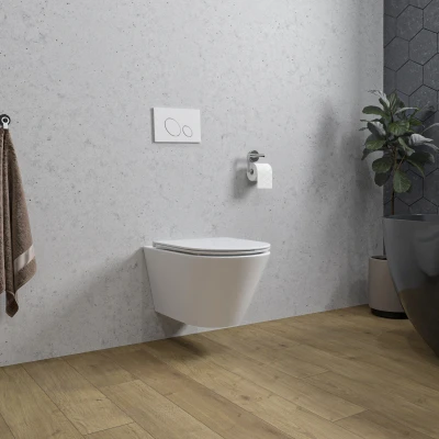 Afbeelding van Wiesbaden Stereo wandcloset rimless met Flatline toiletzitting softclose en quick release glans wit