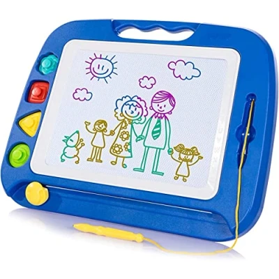 Afbeelding van SGILE Groot magisch bord, 42 x 33 cm, magnetisch uitwisbaar tekenbord voor kinderen, educatief speelgoed kleuters, blauw
