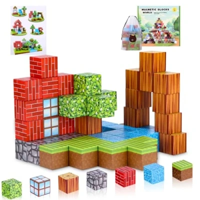 Afbeelding van Azyvum 64 stuks magnetische bouwstenen, Montessori blokken, set, sensorisch speelgoed, cadeau voor jongens en meisjes, kinderen vanaf 3 jaar