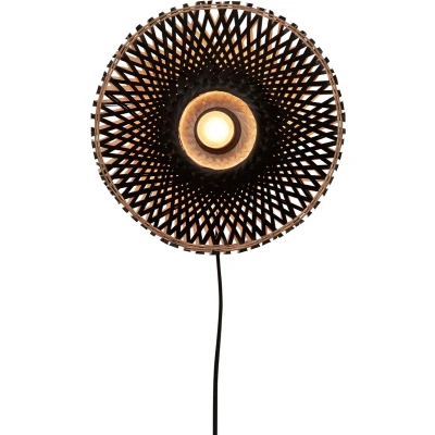 Afbeelding van GOOD&amp;MOJO Wandlamp Kalimantan Zwart/Bamboe Ø30cm Zwart