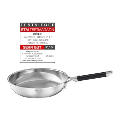 Afbeelding van RÖSLE SILENCE PRO braadpan, hoogwaardige pan van roestvrij staal met siliconen handvat, 28 cm, 18/10, geschikt voor inductie, vaatwasmachinebestendig