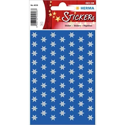 Afbeelding van HERMA 4058 Kerststickers, 201 stuks, zilveren sterren met 6 punten (diameter 8 mm, stickers, papier) voor kerstdecoratie, geschenken, knutselen, adventskalender