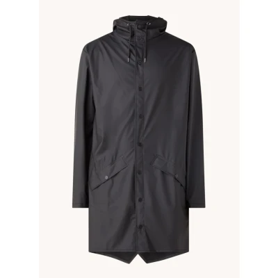Afbeelding van Rains heren Long parka met capuchon en klepzakken unisex in de kleur Zwart, maat: S