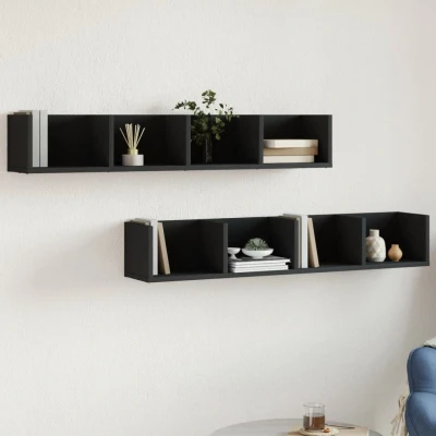 Afbeelding van Wandkasten 2 st 99x18x16,5 cm bewerkt hout zwart