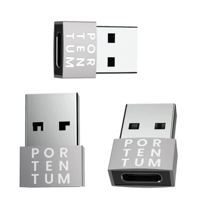 Afbeelding van PORTENTUM 3 x USB C A adapter aansluiting naar stekker, snelheid 2.0, 480 MB, hoogwaardige behuizing van zink met hoge hittebestendigheid type slechts 4 gram