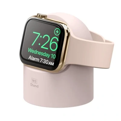 Afbeelding van elago Opladerhouder W2, compatibel met Apple Watch Ultra 2/9/8/Ultra/SE2 (2022)/7/6/SE/5/4/3/2/1 (49 mm/45 mm/44 mm/42 mm/41 mm/40 mm/38 mm), laadstation, nachttafelmodus (roze)