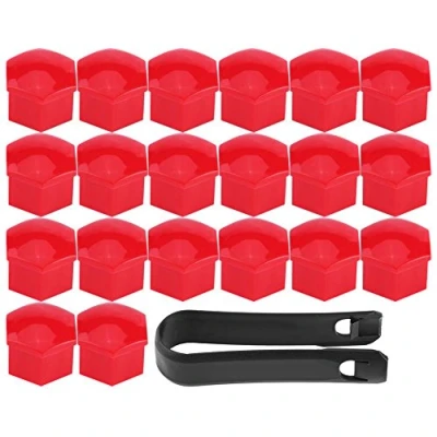 Afbeelding van 20 stuks velgmoeren, voor banden, schroefdop, bescherming, zeshoekig, universeel, bandennaaf, 17 mm, moerafdekking, eindkap, meerkleurig (rood)