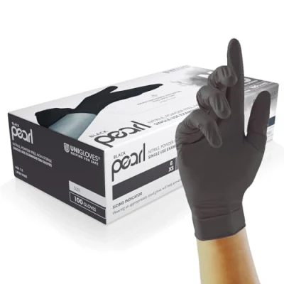 Afbeelding van Unigloves Black Pearl Nitril onderzoekshandschoenen multifunctionele wegwerphandschoenen, poedervrij en latexvrij, doos met 100 handschoenen, zwart, maat S (GP0032)