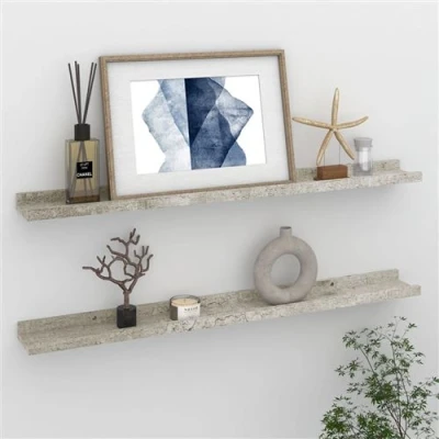 Afbeelding van Wandschappen 2 st 80x9x3 cm betongrijs