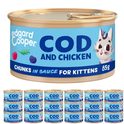 Afbeelding van 18x Edgard &amp; Cooper Kattenvoer Kitten Chunks Kabeljauw Kip 85 gr
